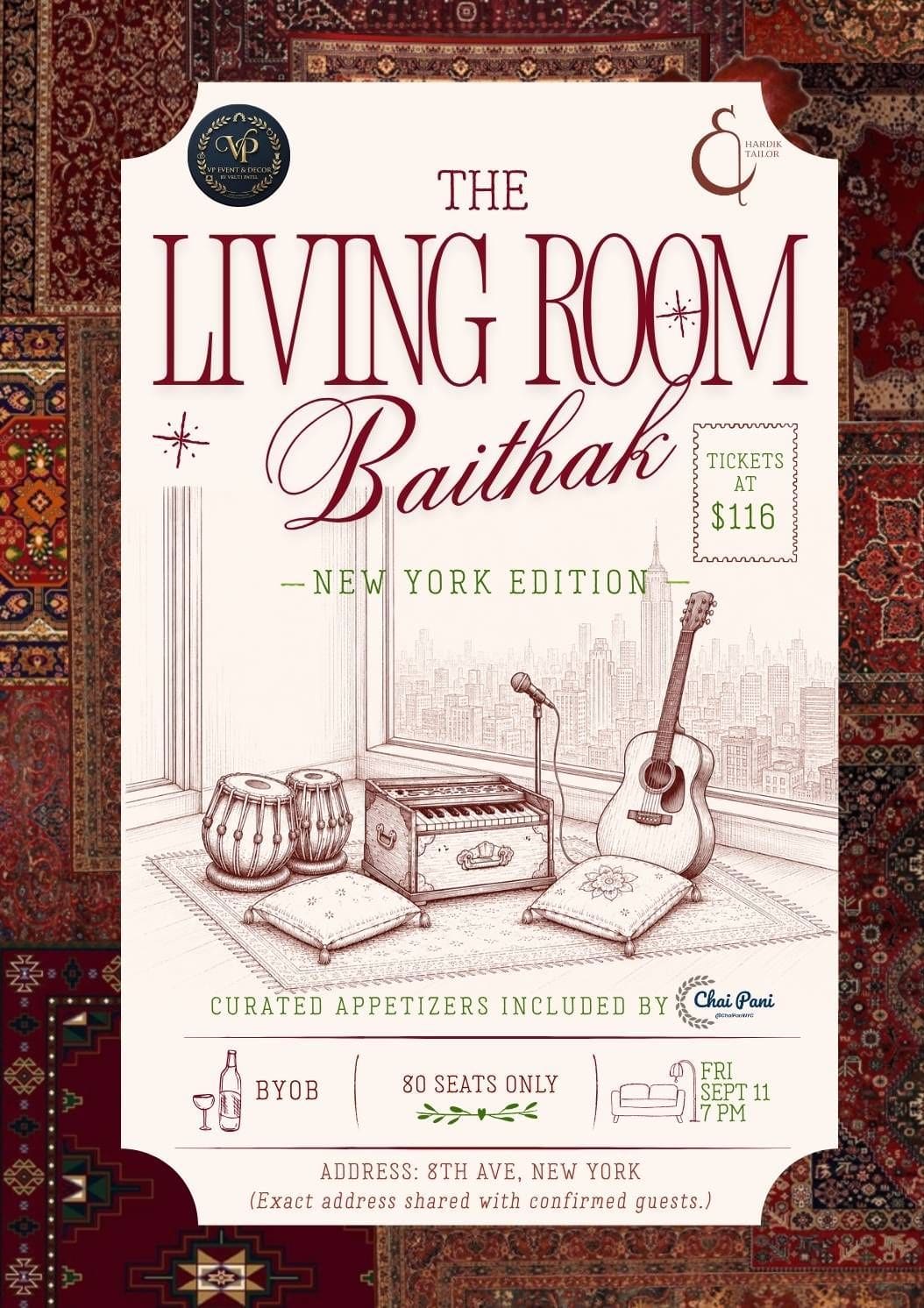 The Living Room Baithak by Hardik Tailor — South Asian event in Midtown Manhattan, Manhattan