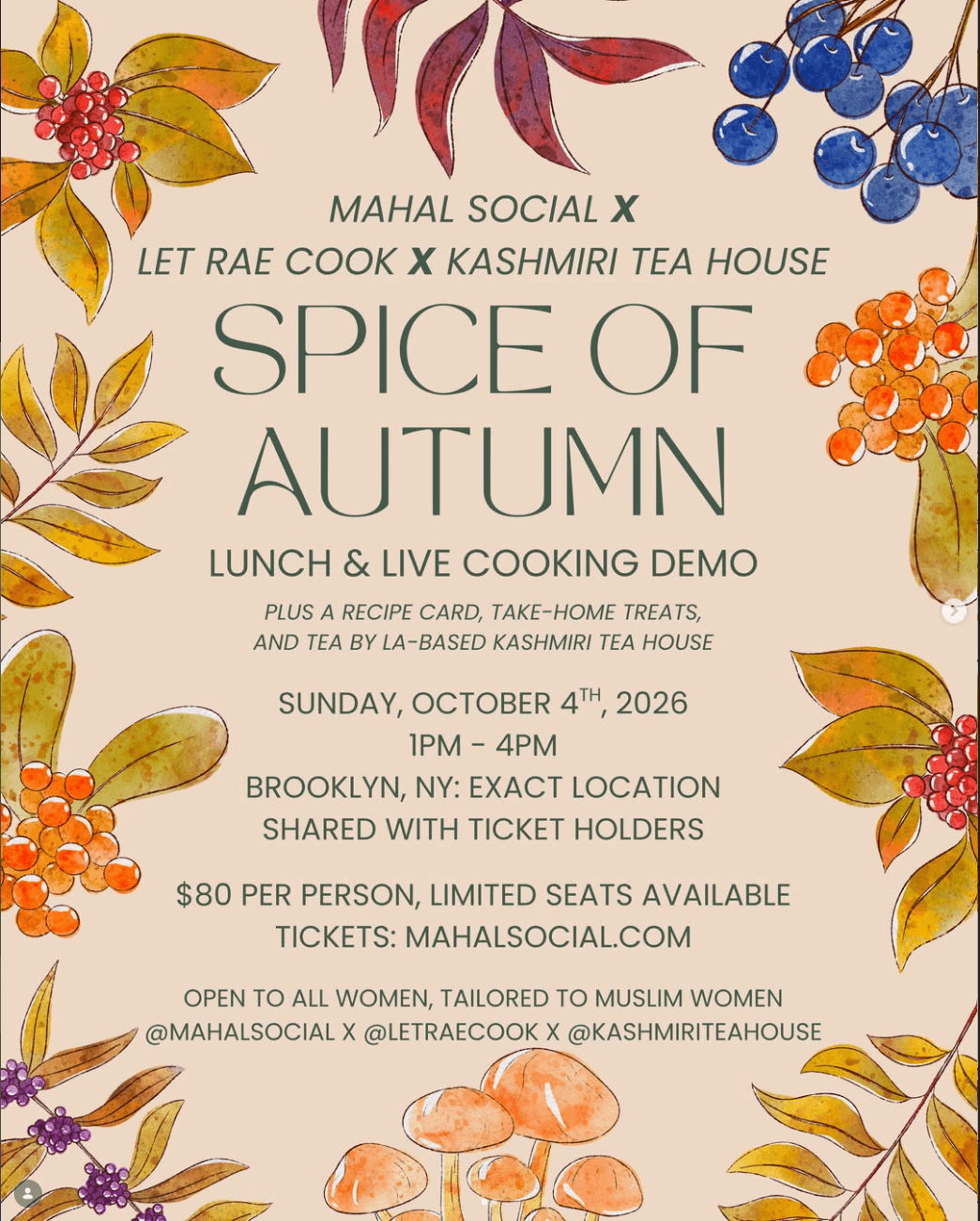 Mahal X Let Rae Cook X Kashmiri Tea House lunch & live cooking demo — South Asian event in Sunnyside, Queens
