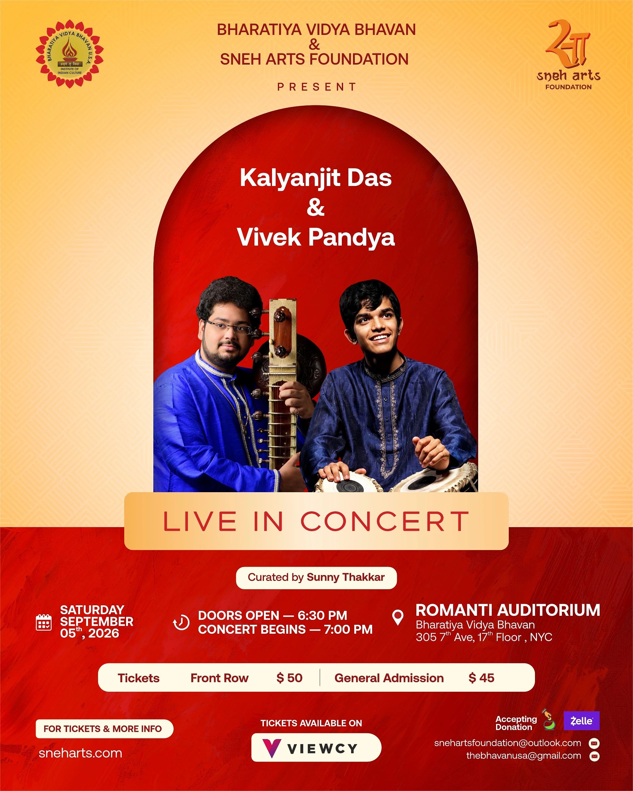 Kalyanjit Das & Vivek Pandya Live in Concert — South Asian event in Chelsea, Manhattan